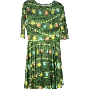 Festive Green Christmas Light BulbsTree Dress, Colorful Lights Sz XL